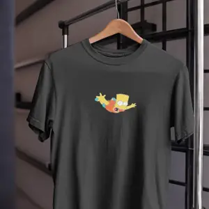 Unısex Kadın Erkek Bart Simpson Uçmak Paraşüt %100 Pamuk Siyah Beyaz T-shirt