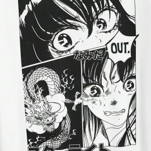 Unisex Kadın/Erkek Beyaz Anime Out Baskılı Oversize Kapüşonlu Sweatshirt