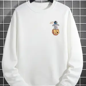 Unisex Kadın/Erkek Beyaz Galaxy Oversize Bisiklet Yaka Pamuklu Sweatshirt