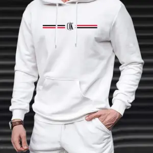 Unisex Kadın/Erkek Beyaz OK Baskılı Oversize Kapüşonlu Sweatshirt