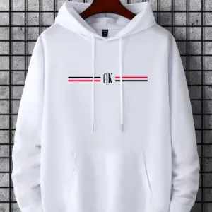 Unisex Kadın/Erkek Beyaz OK Baskılı Oversize Kapüşonlu Sweatshirt