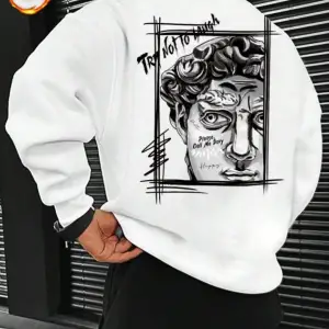 Unisex Kadın/Erkek Beyaz Sanat Oversize Bisiklet Yaka Pamuklu Sweatshirt