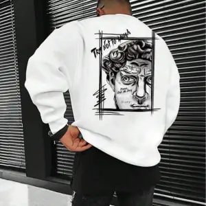 Unisex Kadın/Erkek Beyaz Sanat Oversize Bisiklet Yaka Pamuklu Sweatshirt