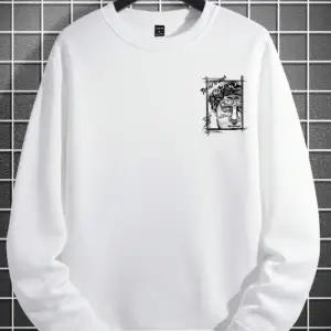 Unisex Kadın/Erkek Beyaz Sanat Oversize Bisiklet Yaka Pamuklu Sweatshirt