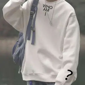 Unisex Kadın/Erkek Beyaz Who Am I Oversize Bisiklet Yaka Pamuklu Sweatshirt