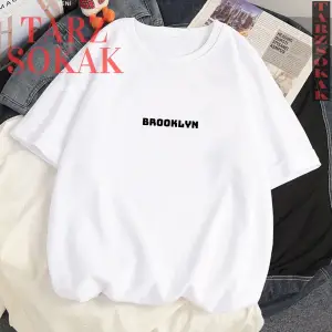 Unisex Kadın/Erkek Brooklyn Özel Renkli Oversize Bisiklet Yaka Pamuklu T-Shirt