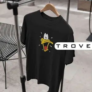 Unısex Kadın Erkek Daffy Duck Bakış Siyah Beyaz Tasarım Baskılı % 100 Pamuk T-shirt