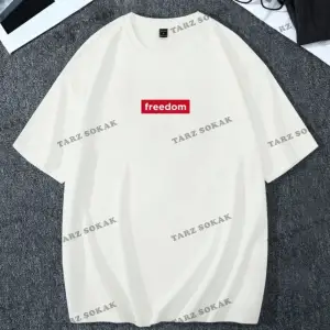 Unisex Kadın/Erkek FREEDOM Renkli Özel Baskılı Oversize Penye