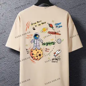 Unisex Kadın/Erkek GALAXY Renkli Özel Baskılı Oversize Pamuk Penye