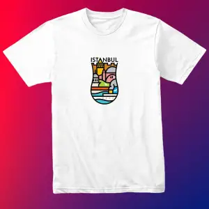 Unısex Kadın Erkek Hediye Istanbul Yedi Tepe Baskılı Çay Bardak % 100 Pamuk Tasarım T-shirt