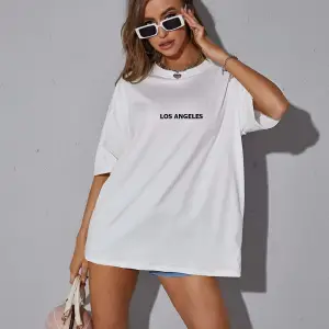 Unisex Kadın/Erkek LOS ANGELES Renkli Özel Baskılı Oversize Pamuk Penye Bisiklet Yaka