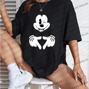 Unisex Kadın/Erkek Mickey Mouse Renkli Özel Baskılı Oversize Pamuk Penye