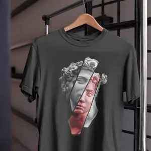 Unısex Kadın Erkek Mitoloji Heykel Rönesans Siyah Beyaz Tasarım Baskılı %100 Pamuk T-shirt