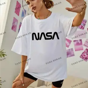 Unisex Kadın/Erkek NASA Renkli Özel Baskılı Oversize Pamuk Penye