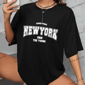 Unisex Kadın/Erkek NEW YORK Özel Baskılı Renkli Oversize Penye
