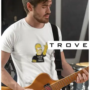 Unısex Kadın Erkek Rock And Roll Homer Simpson Fox %100 Pamuk Siyah Beyaz T-shirt