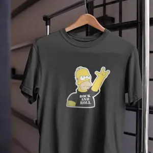 Unısex Kadın Erkek Rock And Roll Homer Simpson Fox %100 Pamuk Siyah Beyaz T-shirt
