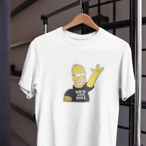 Unısex Kadın Erkek Rock And Roll Homer Simpson Fox %100 Pamuk Siyah Beyaz T-shirt