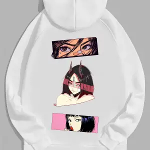Unisex Kadın/Erkek Siyah Anime Oversize Bisiklet Yaka Pamuklu Sweatshirt