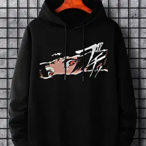 Unisex Kadın/Erkek Siyah Anime Oversize Bisiklet Yaka Pamuklu Sweatshirt