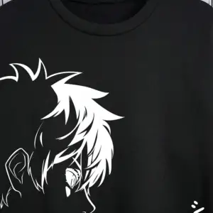 Unisex Kadın/Erkek Siyah Anime Yaşam Oversize Bisiklet Yaka Pamuklu Sweatshirt