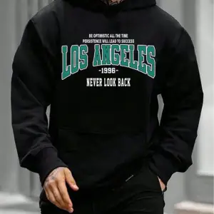 Unisex Kadın/Erkek Siyah Los Angeles 1996 Baskılı Oversize Kapüşonlu Sweatshirt