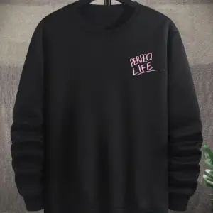 Unisex Kadın/Erkek Siyah Perfect Life Oversize Bisiklet Yaka Pamuklu Sweatshirt