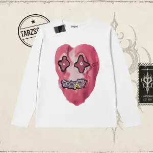 Unisex Kalp Biskilet Yaka  Long Sleeve Beyaz