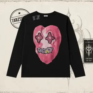 Unisex Kalp Biskilet Yaka  Long Sleeve Beyaz