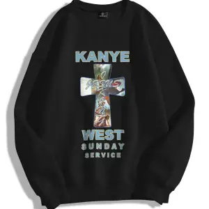 Unisex Kanye Sunday Service Bisiklet Yaka Sweatshirt Siyah
