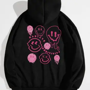 Unisex Kapüşonlu Radiate Baskılı Oversize Kapüşonlu Sweatshirt Siyah