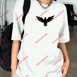 Unisex Kartal Baskılı Tshirt Beyaz