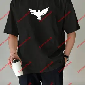 Unisex Kartal Baskılı Tshirt Siyah