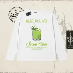 Unisex Kuzu Kulağı Biskilet Yaka  Long Sleeve Beyaz