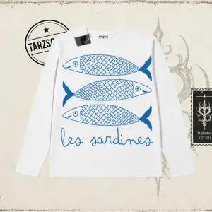 Unisex Les Sardines Biskilet Yaka  Long Sleeve Beyaz