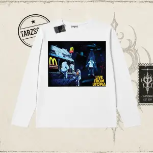 Unisex Live From Utopia Travis Scott Biskilet Yaka  Long Sleeve Beyaz