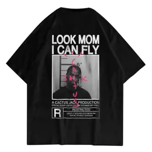 Unisex Look Mom I Can Fly Siyah Tshirt