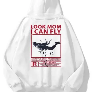 Unisex Look Mom I Can Fly Sweatshirt Beyaz