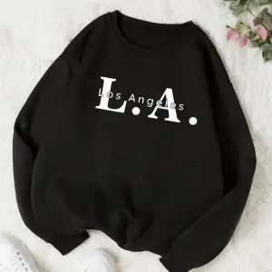 Unisex Los Angeles Baskılı Oversize Bisiklet Yaka Sweatshirt Siyah