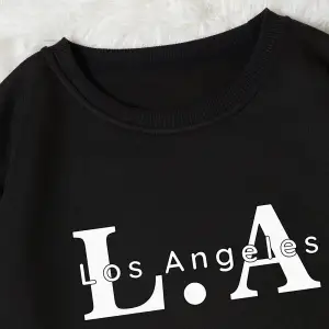 Unisex Los Angeles Baskılı Oversize Bisiklet Yaka Sweatshirt Siyah
