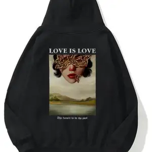 Unisex Love Is Love Sweatshirt Hoodie Siyah