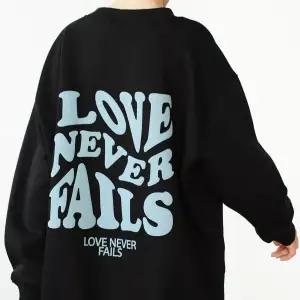Unisex Love Never Fails Bisiklet Yaka Sweatshirt Siyah