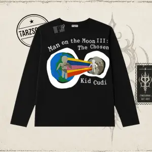 Unisex Man On The Moon 3 Kid Cudi Biskilet Yaka  Long Sleeve Beyaz
