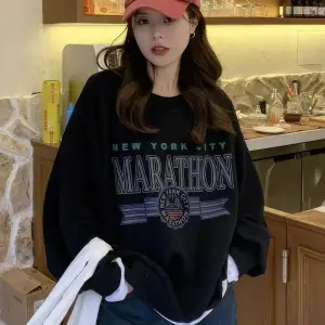 Unisex Marathon Bisiklet Yaka Sweatshirt Siyah