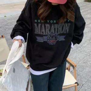 Unisex Marathon Bisiklet Yaka Sweatshirt Siyah