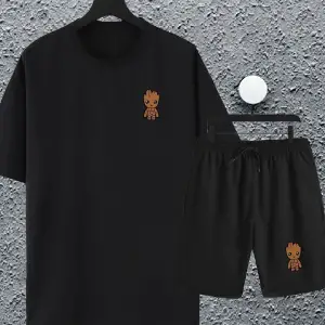 Unisex Marvel Groot Baskılı Oversize Tshirt Ve Şort Eşofman Takımı