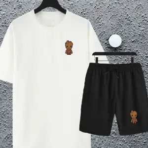 Unisex Marvel Groot Baskılı Oversize Tshirt Ve Şort Eşofman Takımı