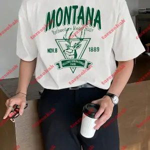 Unisex Montana  Baskılı Tshirt Beyaz