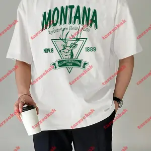 Unisex Montana  Baskılı Tshirt Beyaz