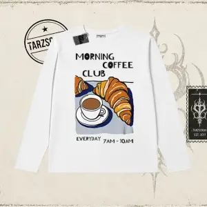 Unisex Morning Coffee Club Biskilet Yaka  Long Sleeve Beyaz